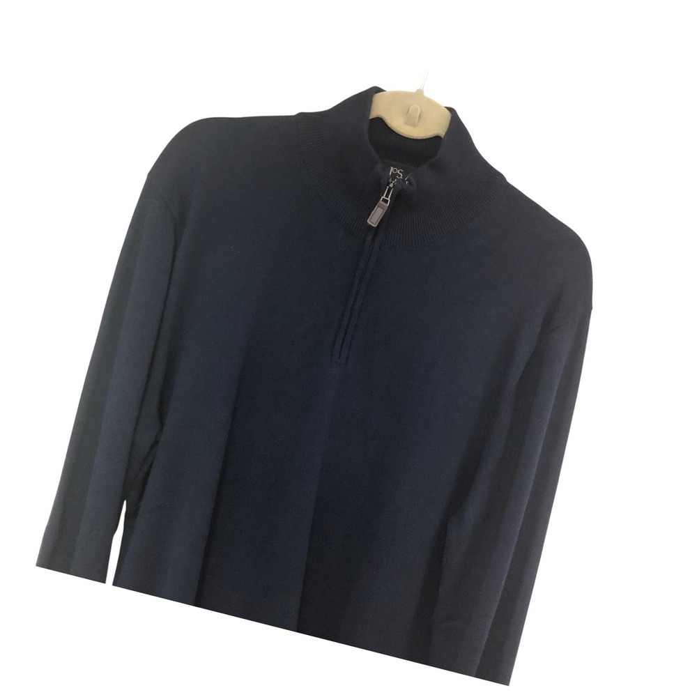 JoS A Bank Signature Pima 1/4 Zip Sweater Navy Academia Preppy Timeless Mens L